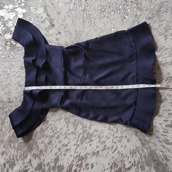 Bardot Revolve Athena Frill Navy Blue Satin Mini Dress SzXS - Picture 7 of 10